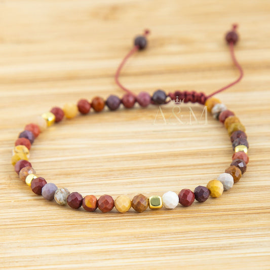 Mookaite Beaded Bracelet - Dainty Small Beads, Adjustable for Small Wrist, Minimalist Boho Jewellery for Women, Unique Gift Bracelet