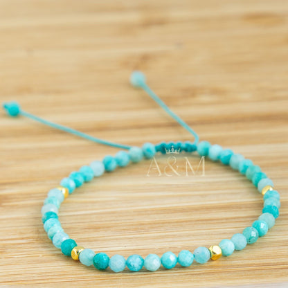 Dainty Amazonite Beaded Bracelet - Adjustable Minimalist Gemstone Jewelry for Women - Simple Boho Baby Blue Bracelet Gift