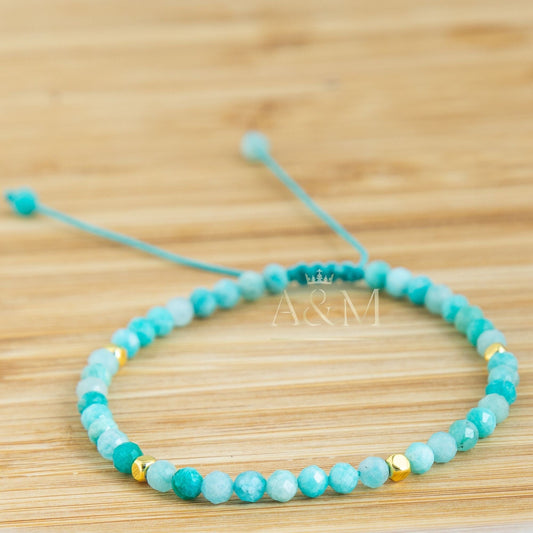 Dainty Amazonite Beaded Bracelet - Adjustable Minimalist Gemstone Jewelry for Women - Simple Boho Baby Blue Bracelet Gift