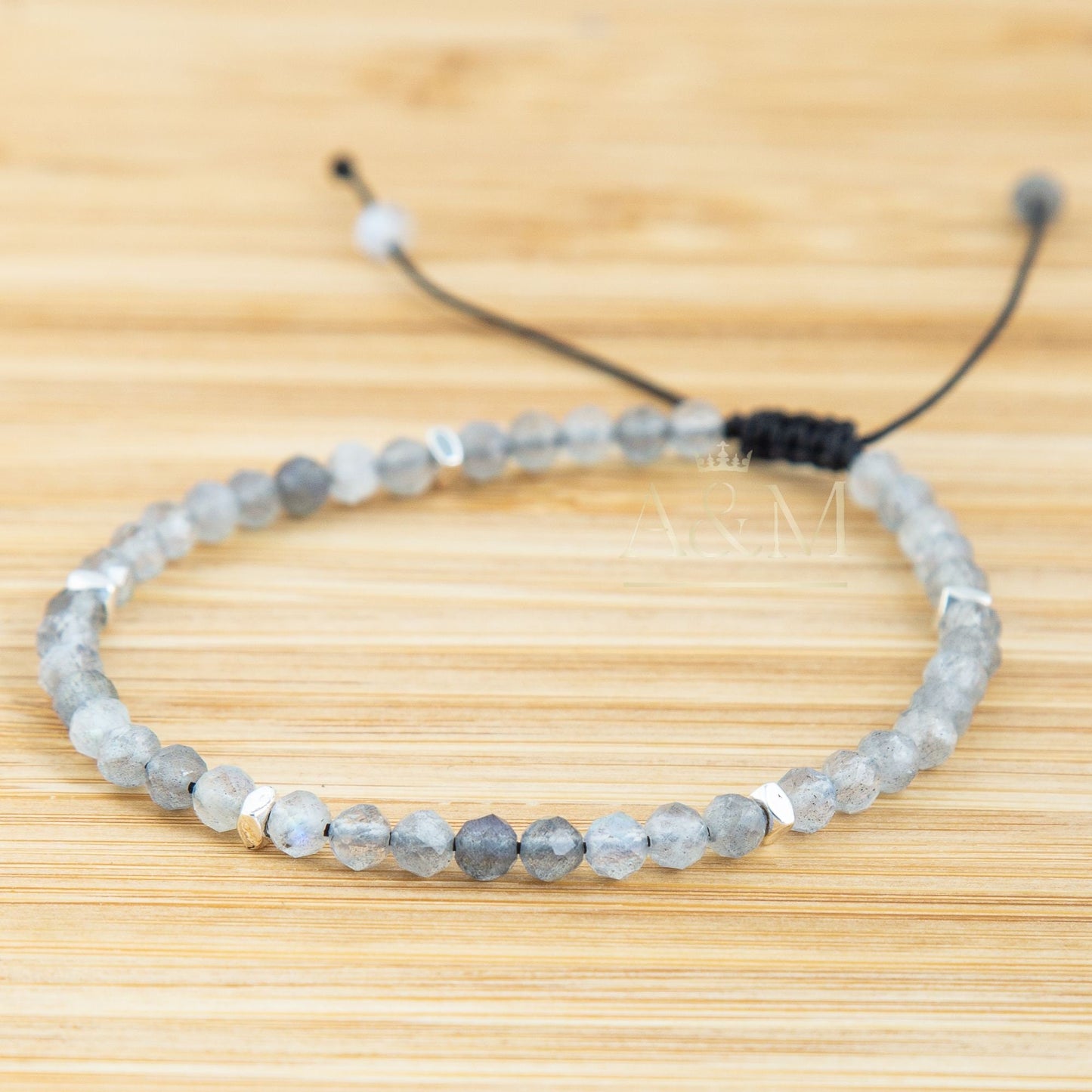 Labradorite Minimalist Bracelet - Adjustable Wrist band, Dainty Beaded Jewelry, Healing Gemstone, Silver Accent, Birthday Gift for Women