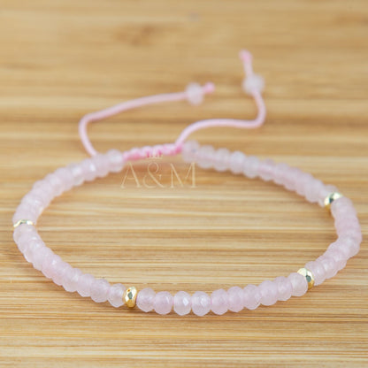 Minimalist Rose Quartz Beaded Bracelet | Pink Delicate Healing Crystal Jewellery | Dainty Gemstone Bracelet for Love, Balance & Energy