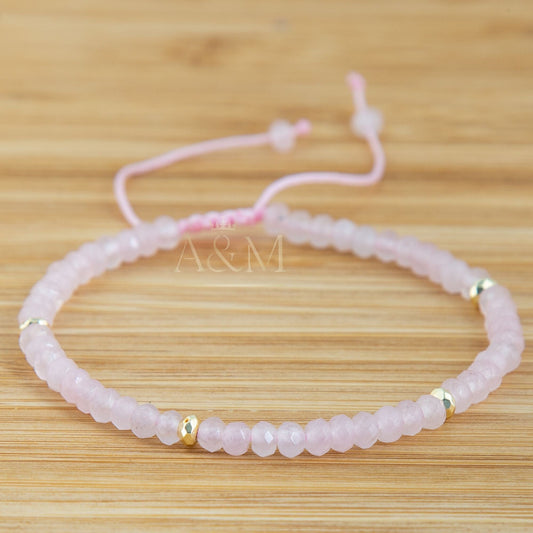 Minimalist Rose Quartz Beaded Bracelet | Pink Delicate Healing Crystal Jewellery | Dainty Gemstone Bracelet for Love, Balance & Energy