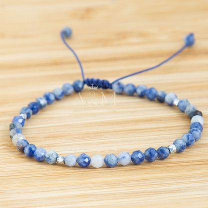 Blue Sodalite Bracelet - 4mm Beads, Tibetan Dainty Minimalist Jewelry, Adjustable Yoga & Meditation Gemstone Healing Bracelet for Women - UK