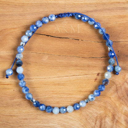 Blue Sodalite Bracelet - 4mm Beads, Tibetan Dainty Minimalist Jewelry, Adjustable Yoga & Meditation Gemstone Healing Bracelet for Women - UK