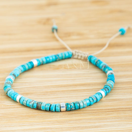 Turquoise Jasper Minimalist Bracelet - Adjustable Natural Stone Jewellery, Dainty Design, Women’s Gift, Boho Style Gemstone Beaded Bracelet