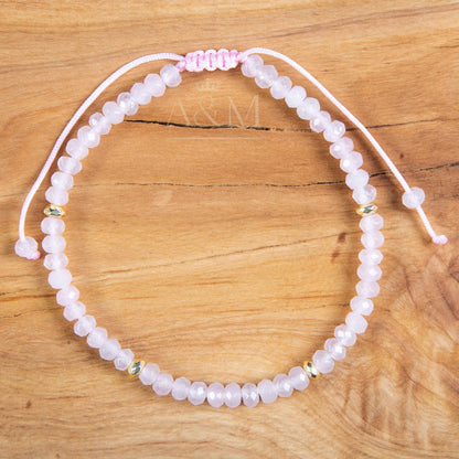 Minimalist Rose Quartz Beaded Bracelet | Pink Delicate Healing Crystal Jewellery | Dainty Gemstone Bracelet for Love, Balance & Energy