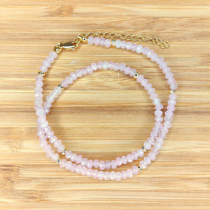 Rose Quartz Choker Necklace | Soft Pink Beaded Jewelry with Tiny 4mm Healing Stones | Girl Collar Necklace | Perfect Gift for Her