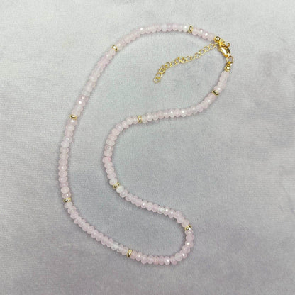 Rose Quartz Choker Necklace | Soft Pink Beaded Jewelry with Tiny 4mm Healing Stones | Girl Collar Necklace | Perfect Gift for Her