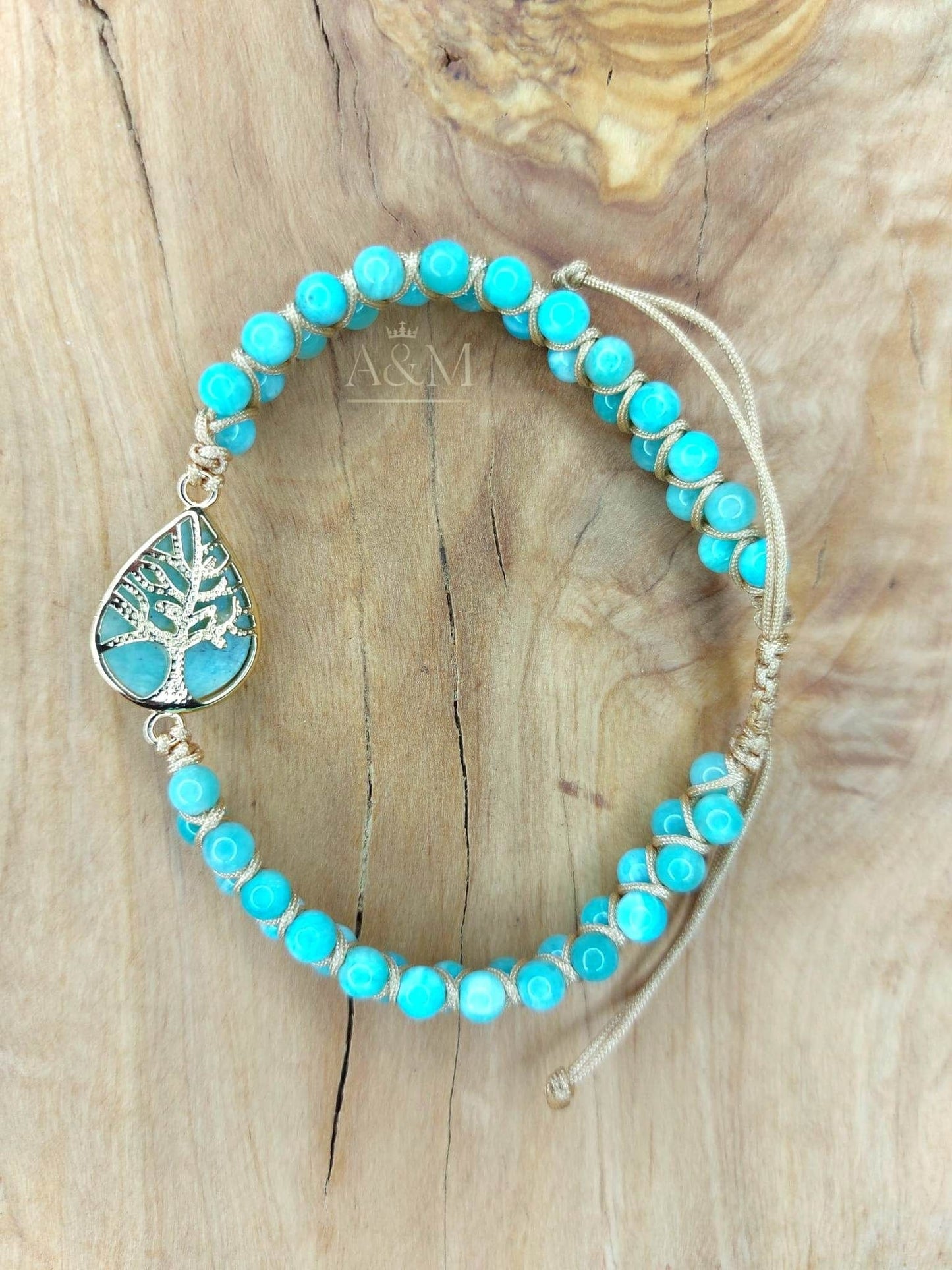 Teardrop Amazonite Charm Bracelet - Handmade Natural Stone Jewellery, Boho Braided Beaded Bracelet, Minimalist Gift for Women