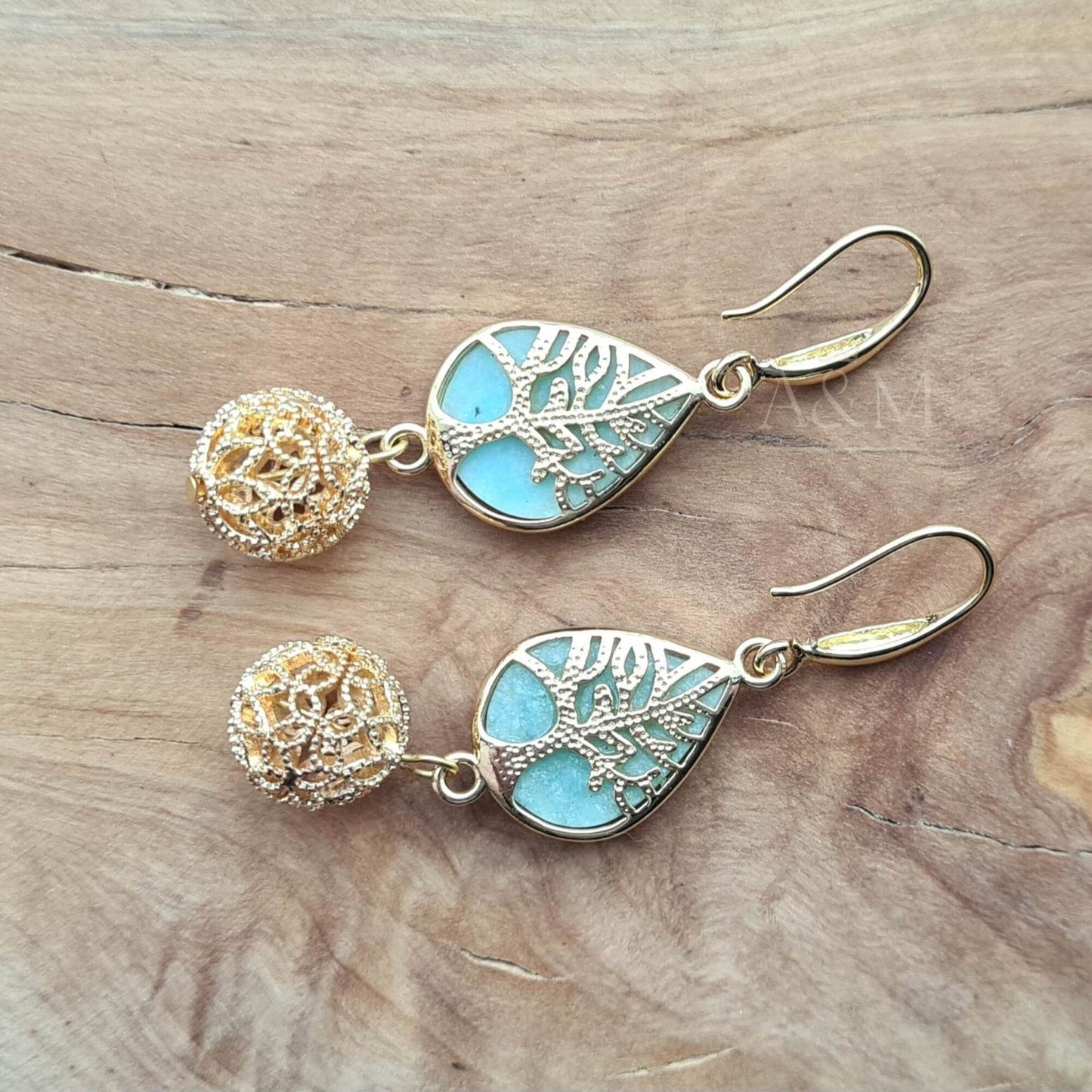 Amazonite Drop Earrings | Luxury Gold Dangle Earrings | Natural Stone Jewelry | Elegant Gift for Her | Unique Dangle Earrings UK