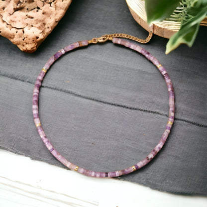 Amethyst Beaded Choker Necklace - Purple Beads Collar, Short Boho Necklace, Women's Jewellery, Amethyst Stone, Unique Gift, UK Handmade