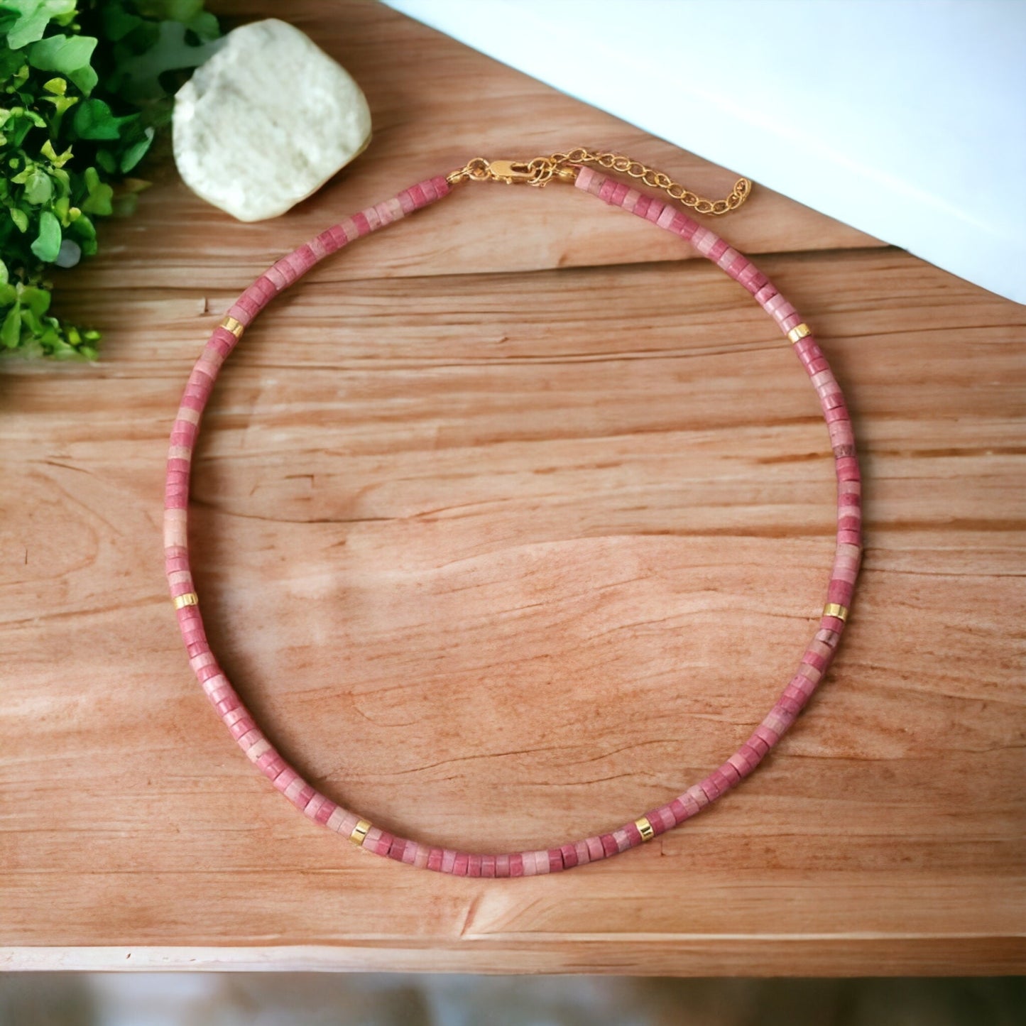 Handmade Rhodonite Choker Necklace | Beaded Pendant | Bohemian Chain Jewellery | Minimalist Women’s Collar | Perfect Birthday Gift