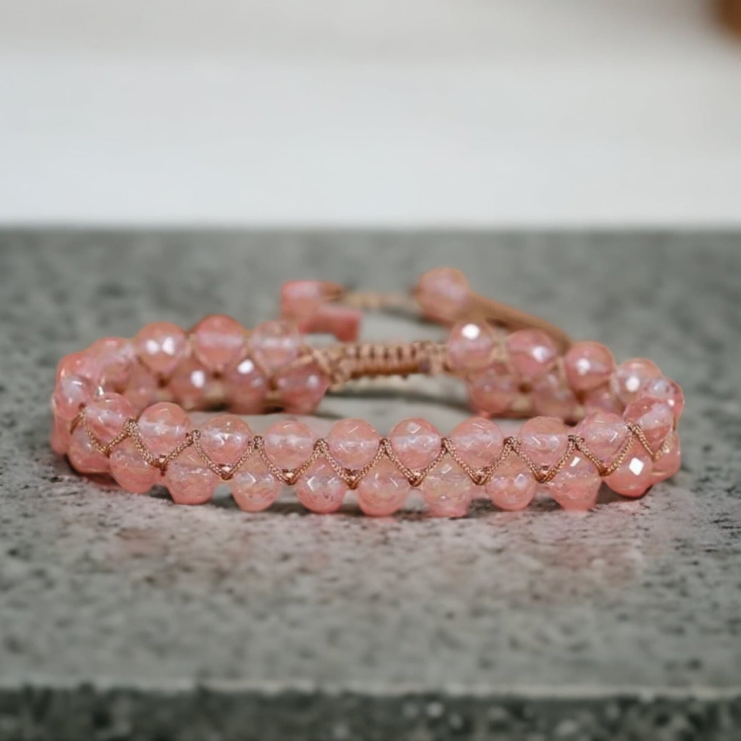 Handmade Watermelon Tourmaline Bracelet - Natural Faceted 6mm Gemstone Beads - Boho Macramé Braided Jewelry - UK Christmas Gift