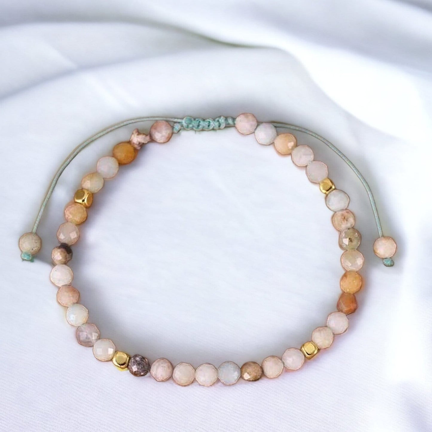 Amazonite Beaded Bracelet, Minimalist Cuff for Women, Adjustable Boho Jewelry, Natural Gemstone Flower Child Bracelet, Birthday Gift