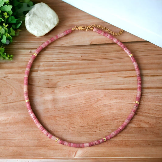 Handmade Rhodonite Choker Necklace | Beaded Pendant | Bohemian Chain Jewellery | Minimalist Women’s Collar | Perfect Birthday Gift