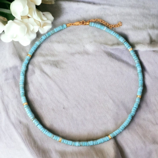 Turquoise Beaded Choker Necklace - Minimalist Pendant, Adjustable Collar, Boho Jewellery, Women's Gift, Simple & Elegant Necklace