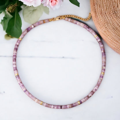 Amethyst Beaded Choker Necklace - Purple Beads Collar, Short Boho Necklace, Women's Jewellery, Amethyst Stone, Unique Gift, UK Handmade