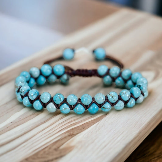 Handmade Turquoise Beaded Bracelet | Stone of Evolution | Bohemian Strength Wrap | Unique Gemstone Gift | Braided Bracelet | Boho Bracelet