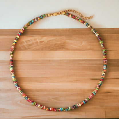 Multi-Coloured Jasper Choker Necklace | Beaded Pendant Collar Jewelry | Unique Women's Necklace | Perfect Gift