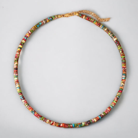 Multi-Coloured Jasper Choker Necklace | Beaded Pendant Collar Jewelry | Unique Women's Necklace | Perfect Gift