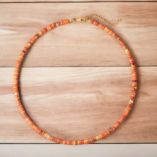 Orange beaded necklace, Jasper Collar necklace, Short Pendant, , Summer jewellery,  Women necklace, unique beads, Jasper necklace, Birthday