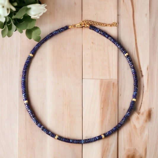 Navy Blue Jasper Beaded Choker Necklace, Short Pendant Collar Jewellery, Unique Beads Women’s Necklace, Handmade Gift for Her