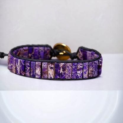 Purple Jasper Leather Wrap Bracelet Skull clasp Bohemian Jewellery Tube Bead Cuff Bracelet Unique Bohemian Bracelet Meditation Punk Hippie