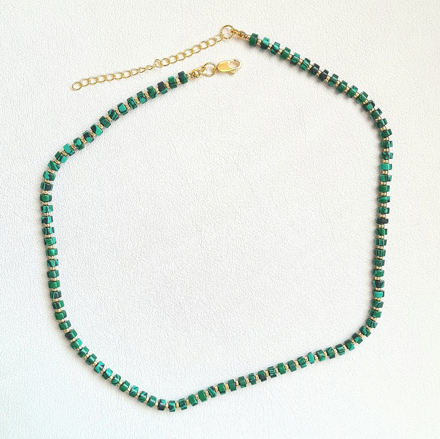 Malachite Choker Necklace - Minimalist Tiny Beaded, Natural Stone Meditation Jewelry, Holiday Collar Necklace, Unique Gift for Her