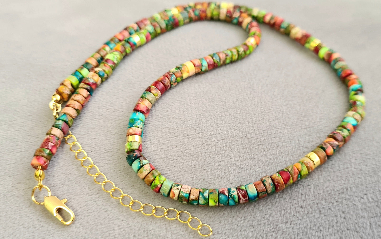 Multi-Coloured Jasper Choker Necklace | Beaded Pendant Collar Jewelry | Unique Women's Necklace | Perfect Gift