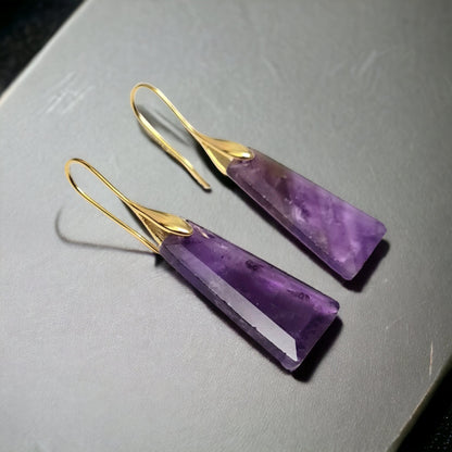 Amethyst Earrings, Gold plated Silver plated, Grey Christmas earrings, Engagement /jewellery Birtyday Gift, Gemstone Jewellery, Healing