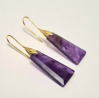 Amethyst Earrings, Gold plated Silver plated, Grey Christmas earrings, Engagement /jewellery Birtyday Gift, Gemstone Jewellery, Healing