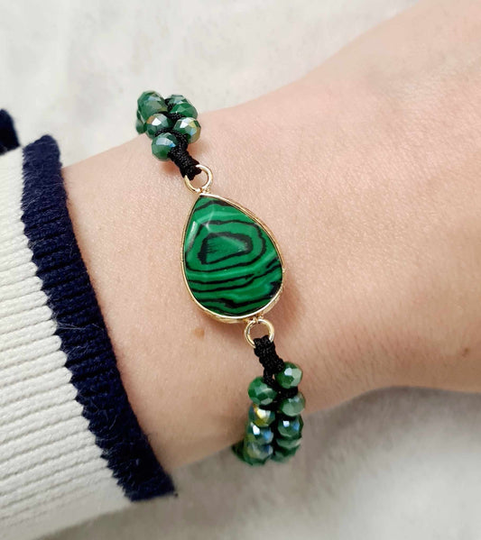 Vibrant Synthetic Malachite Bracelet - Teardrop Charm Beaded Jewellery, Bold Green Gift for Women & Girls, Stylish Minimalist Design