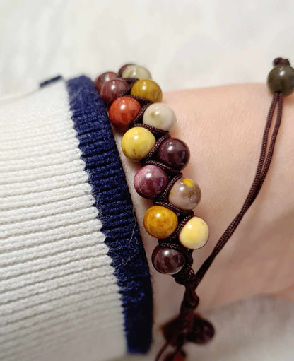 Moukaite Beaded Bracelet,  Braided Colouful Bohemian Wristlet, Gemstone Wrap, Handmade Jewellery Gift, Christmas gift for her, Mookaite cuff