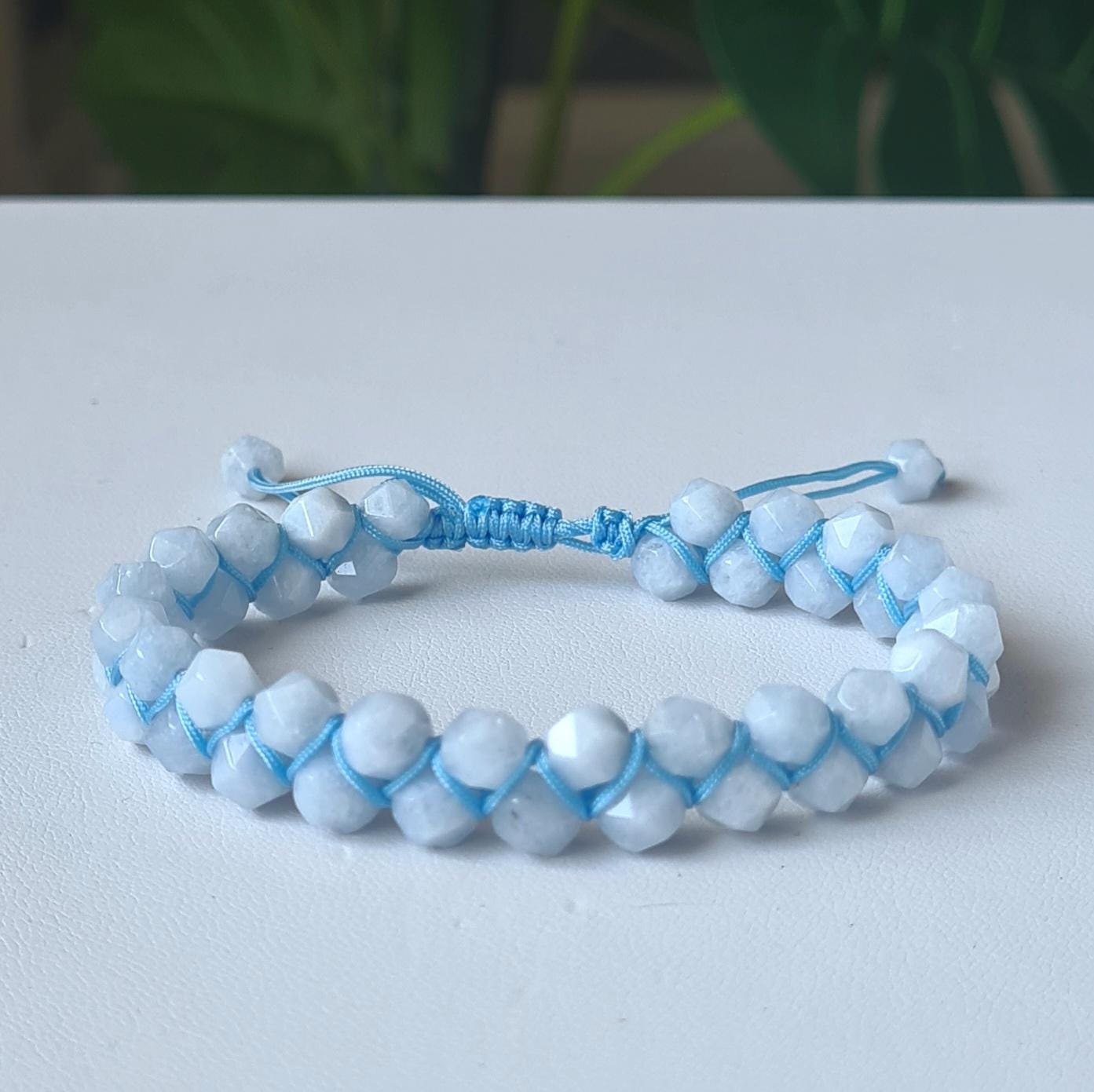 Aquamarine Beaded Bracelet, Ocean Blue Gemstone, Minimalist Boho Jewelry, Healing Aquamarine Cuff, Dangle Bracelet Gift for Her, Free Spirit