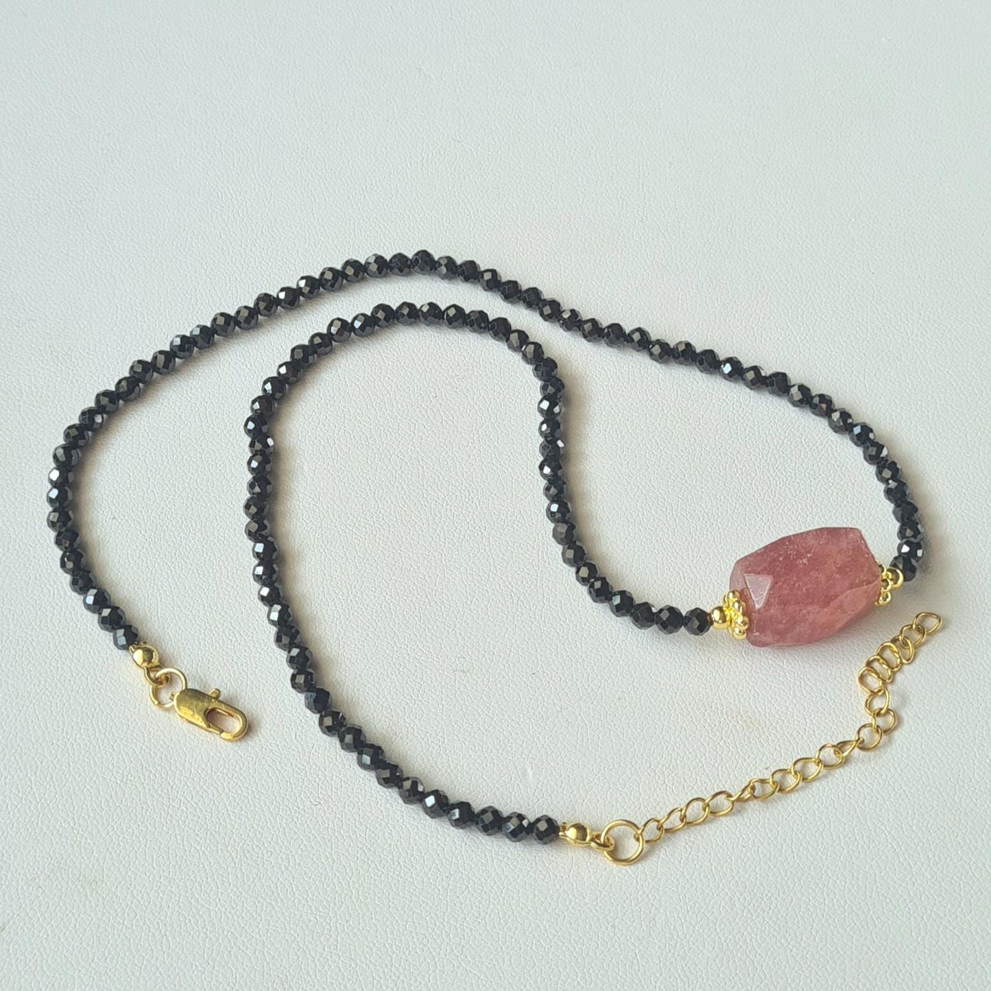 Black Spinel Choker Necklace with Rhodonite | Handmade Adjustable Short Necklace | Tiny Beads | Valentine’s Day Gift for Her