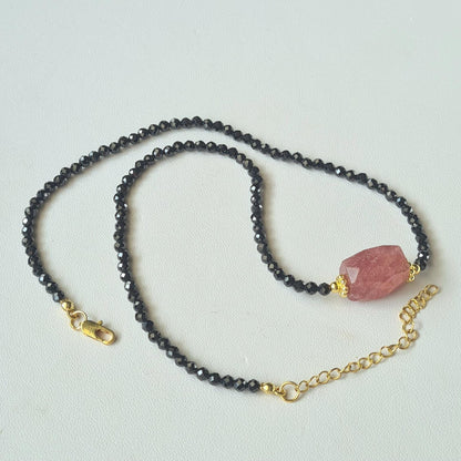 Black Spinel Choker Necklace with Rhodonite | Handmade Adjustable Short Necklace | Tiny Beads | Valentine’s Day Gift for Her