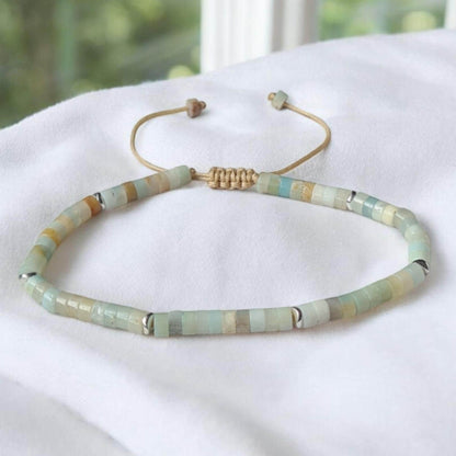 Amazonite Dainty Bracelet - Adjustable Small Wrist Size, Beaded Gemstone Jewelry, Minimalist Bohemian Bracelet, Unisex Handmade Gift