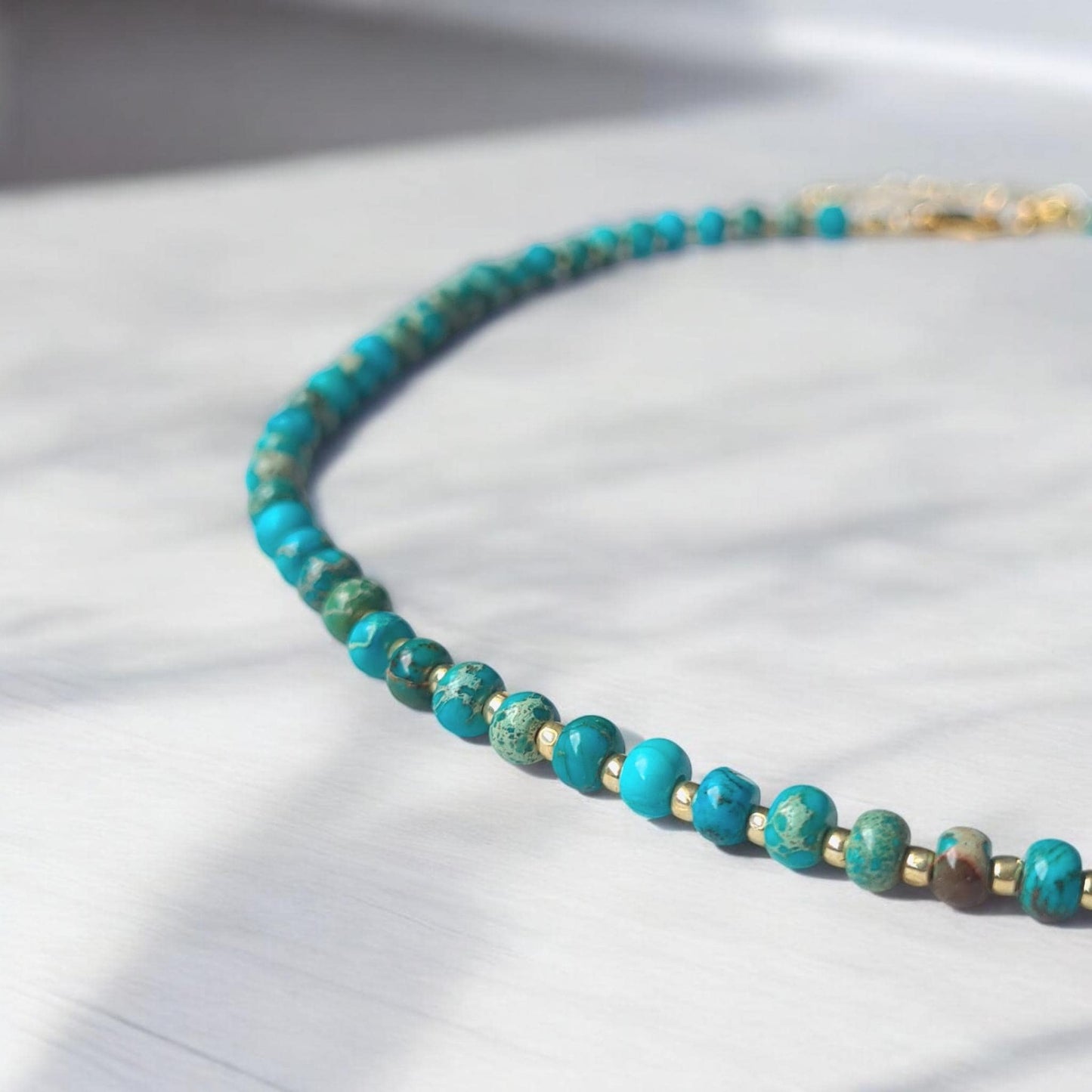 Turquoise Choker Necklace | Tiny Blue Beaded Meditation Jewelry | Natural Stone Seed Beads Collar Necklace | Perfect Gift for Her