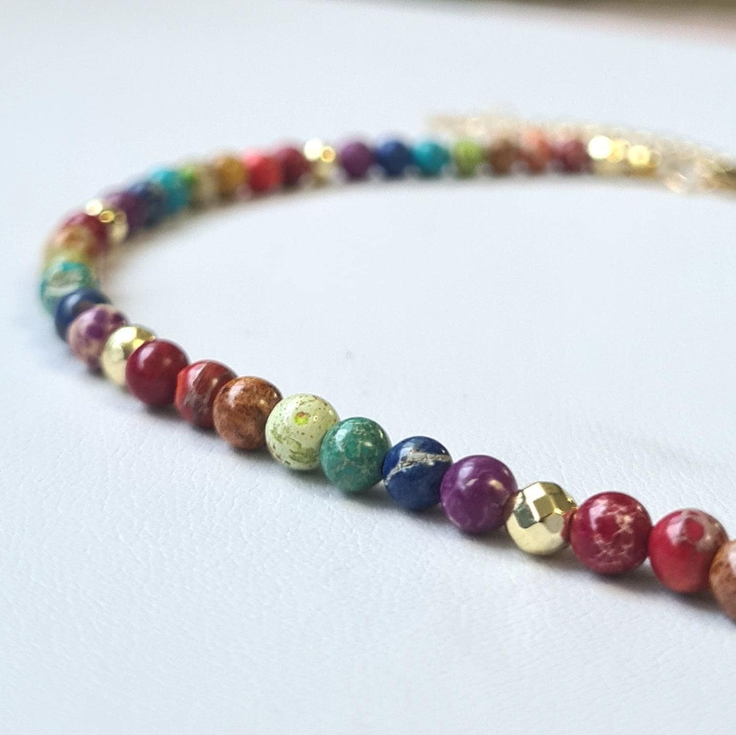 Multicolored Beaded Imperial Jasper Choker Necklace - Unique Gemstone Jewellery, Handmade Boho Chic, Gift for Her, Natural Stone Necklace