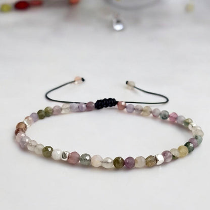 Delicate Tourmaline Bracelet - Minimalist Gemstone Jewellery, Adjustable Wristband, Dainty Beaded Design, Women’s Birthday Gift - UK"