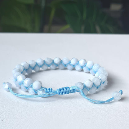 Aquamarine Beaded Bracelet, Ocean Blue Gemstone, Minimalist Boho Jewelry, Healing Aquamarine Cuff, Dangle Bracelet Gift for Her, Free Spirit