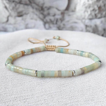 Amazonite Dainty Bracelet - Adjustable Small Wrist Size, Beaded Gemstone Jewelry, Minimalist Bohemian Bracelet, Unisex Handmade Gift