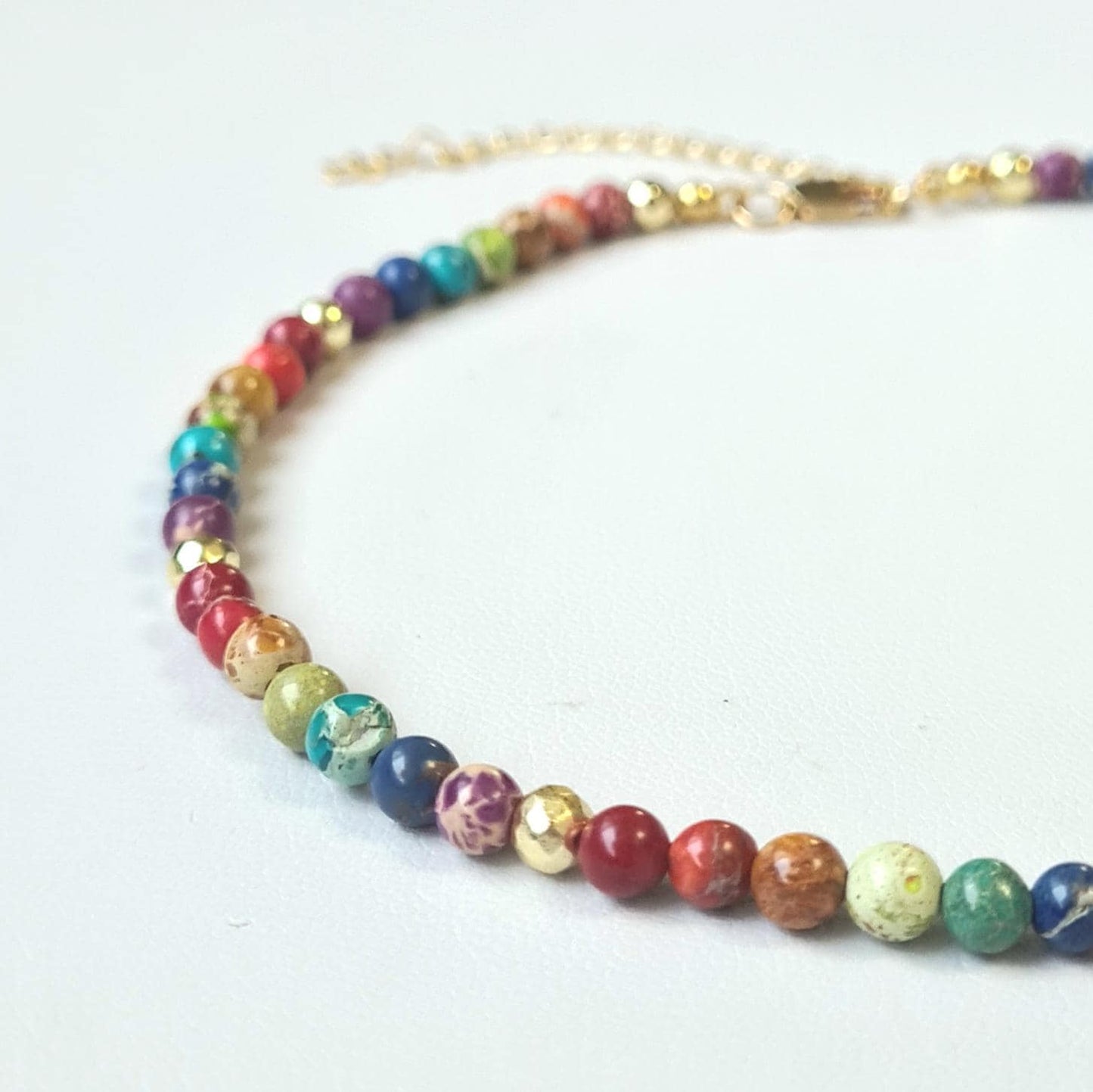 Multicolored Beaded Imperial Jasper Choker Necklace - Unique Gemstone Jewellery, Handmade Boho Chic, Gift for Her, Natural Stone Necklace