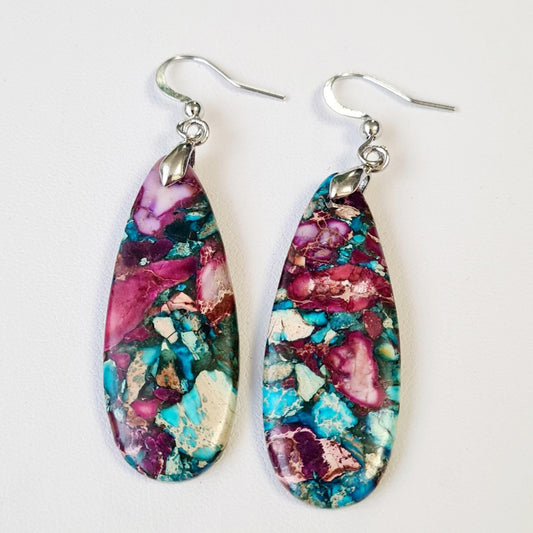 Multicoloured Jasper Drop Earrings - Handmade Gemstone Jewellery, Boho Chic Design, Lightweight and Stylish Earrings for Women, Unique Gift