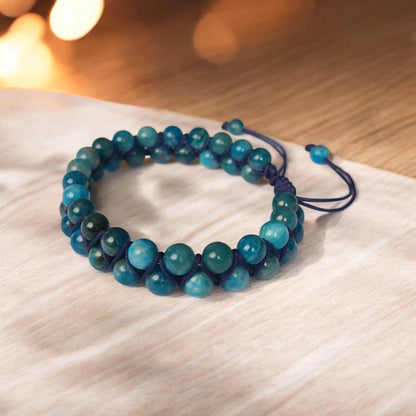 Apatite Beaded Bracelet, Adjustable Braided Wristlet, Handmade Gemstone Jewelry, Healing Apatite Bracelet for Women & Men, Boho Gift Idea