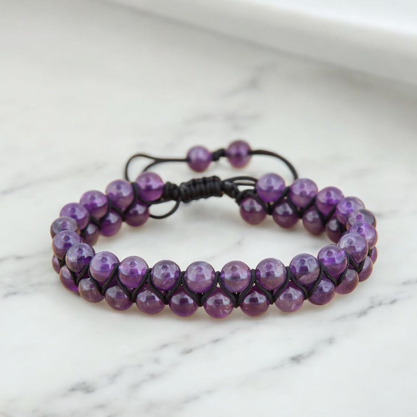 Amethyst beaded Bracelet, Purple braided Bangle, Boho Macramé Bracelet, Gemstone Jewellery, Handmade Amethyst Wristlet, Christmas Gift