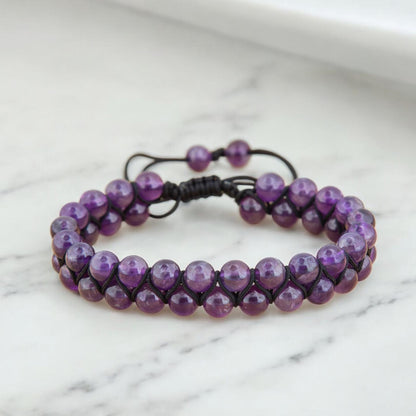 Amethyst beaded Bracelet, Purple braided Bangle, Boho Macramé Bracelet, Gemstone Jewellery, Handmade Amethyst Wristlet, Christmas Gift