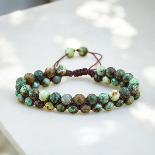 African Turquoise Beaded Bracelet – Adjustable Boho Jewellery for Women & Men, Healing Stone of Evolution, Unique Boho Christmas Gift