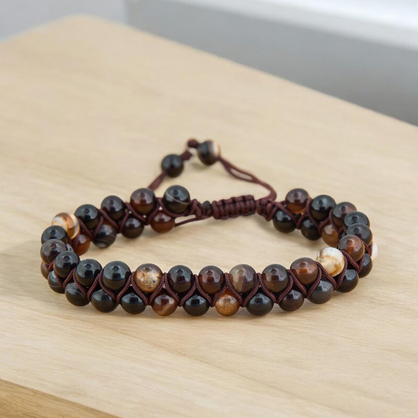 Agate beaded Bracelet - Coffee Braided Jewellery - Brown Beaded Women Bracelet - 6mm Agate beads - Classy Fashionable Bracelet - Boho Gift