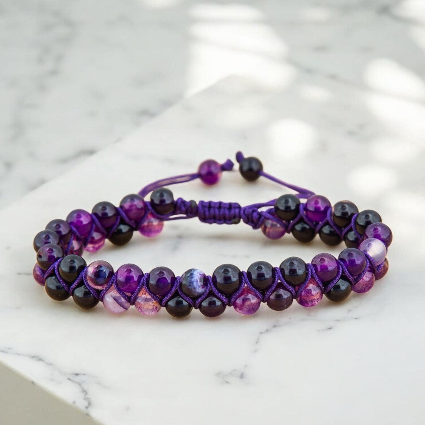 Agate beaded Bracelet - Purple Braided Jewellery - Women Gift - 6mm Agate beads - Classy Fashionable Bracelet - Boho Purple Bracelet - Gift